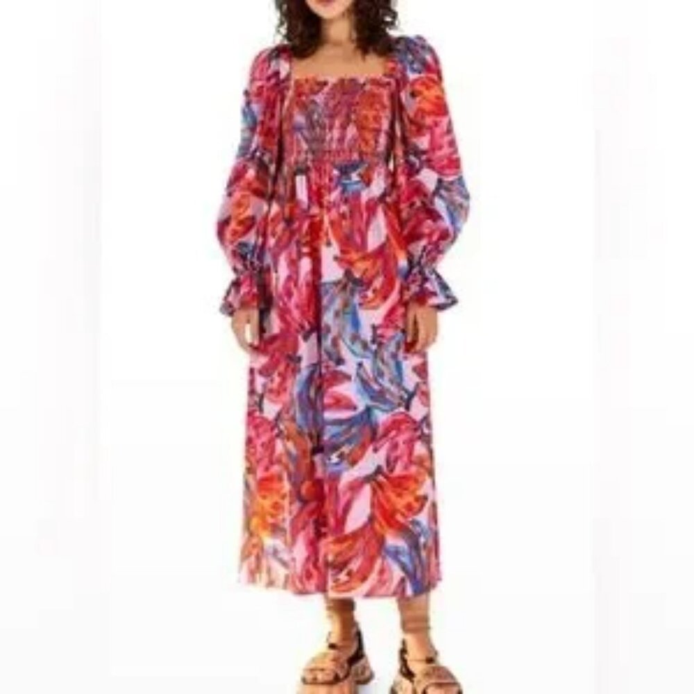 Farm Rio Coloured Bananas Smocked Maxi Dress Size Small NWT